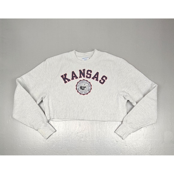 Champion Tops - Champion Kansas Jayhawks Sweatshirt Womens‎ Small Gray Reverse Weave Crop